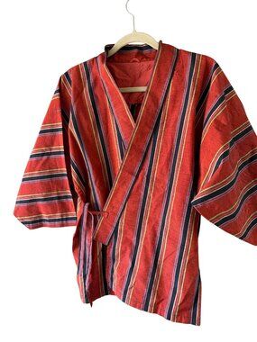 Vintage Japanese Mizuyagi Short Striped Kimono-style Womens Jacket One Size Silk